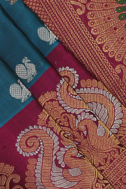 Image of Gadwal Silk Teal Blue Saree