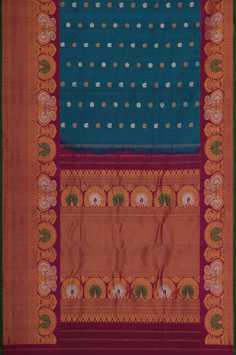 Gadwal Silk Teal Blue Saree