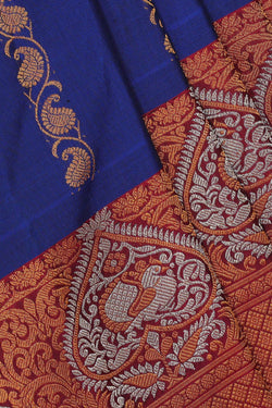 Image of Gadwal-Silk Indigo Blue Saree