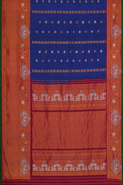 Image of Gadwal-Silk Indigo Blue Saree