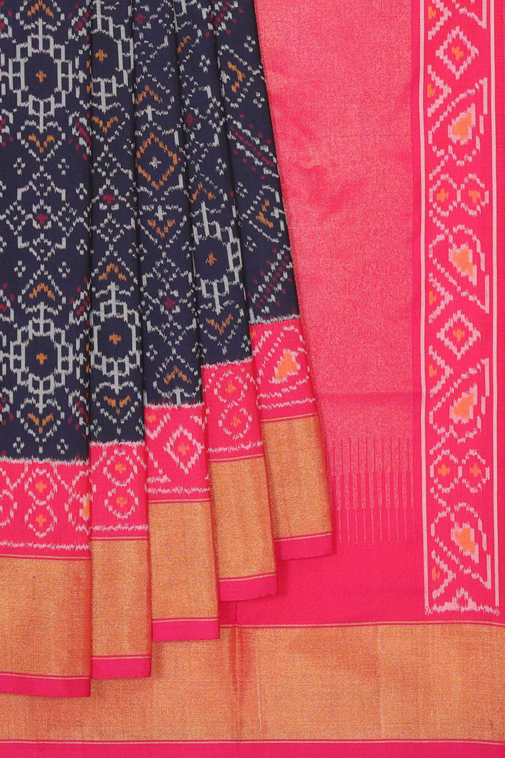 Collection of Pochampally Silk Ikat Navy Blue Saree in a gallery layout