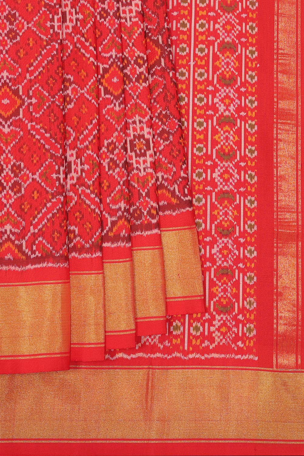 Collection of Pochampally Silk Ikat Red Saree in a gallery layout