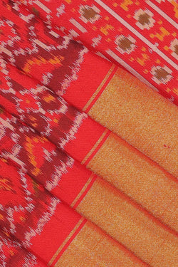 Collection of Pochampally Silk Ikat Red Saree in a gallery layout