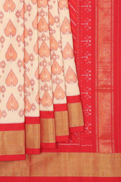 Collection of Pochampally Silk Ikat Cream Saree in a gallery layout