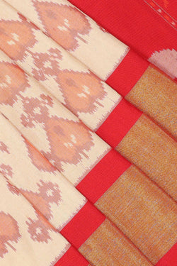 Collection of Pochampally Silk Ikat Cream Saree in a gallery layout