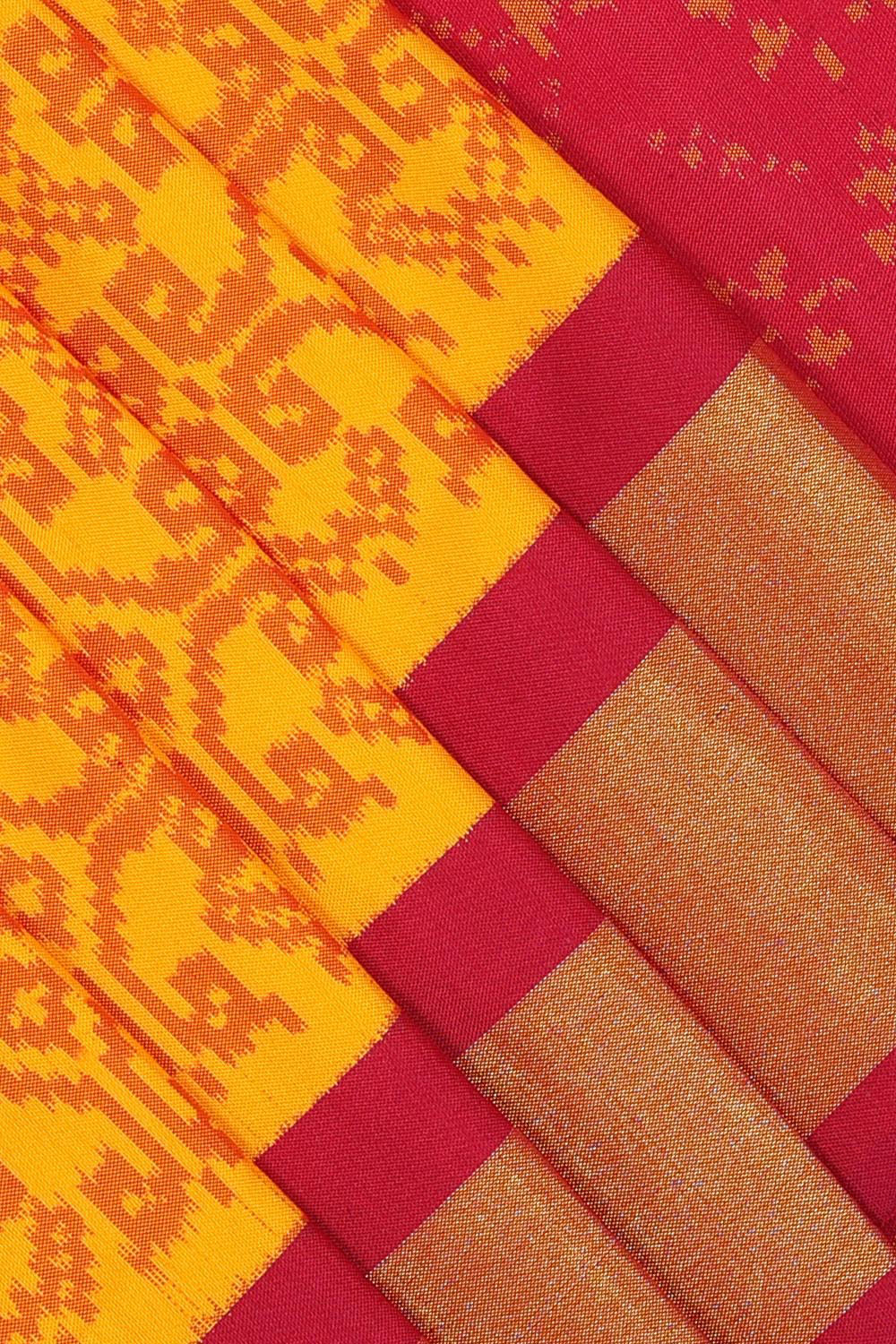 Image of Pochampally Silk Ikat Yellow Saree