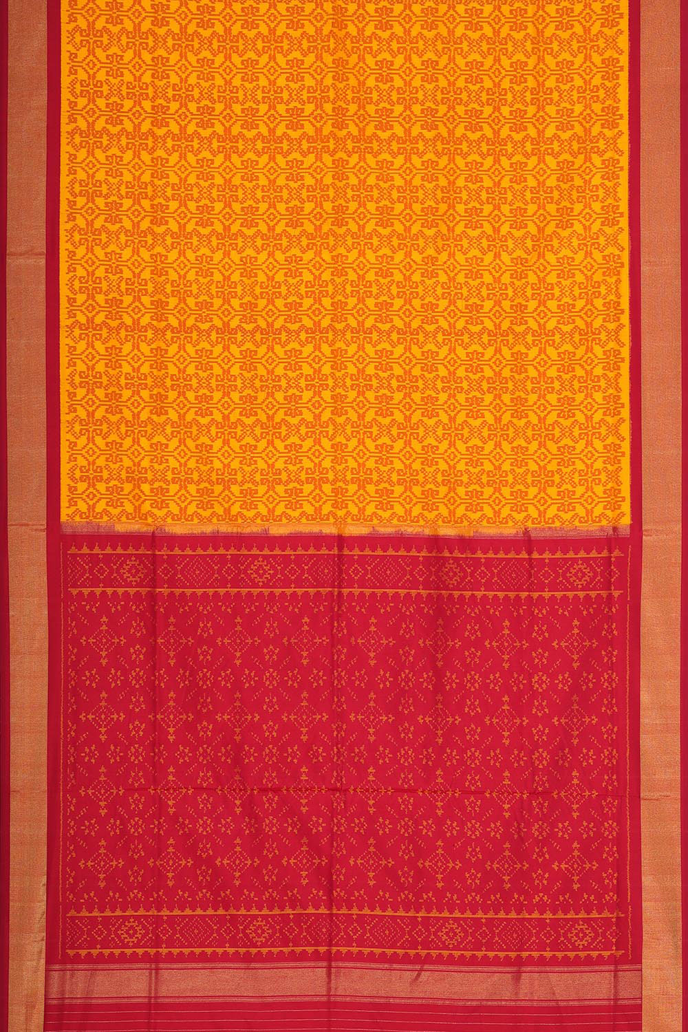 Image of Pochampally Silk Ikat Yellow Saree