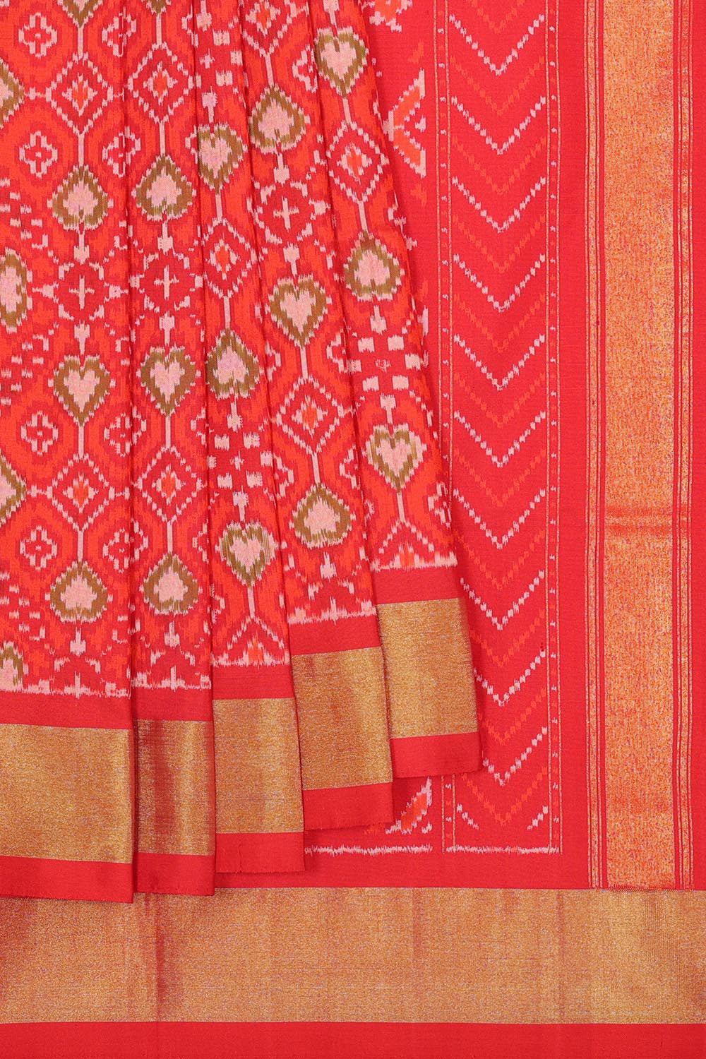 Collection of Pochampally Silk Ikat Red Saree in a gallery layout