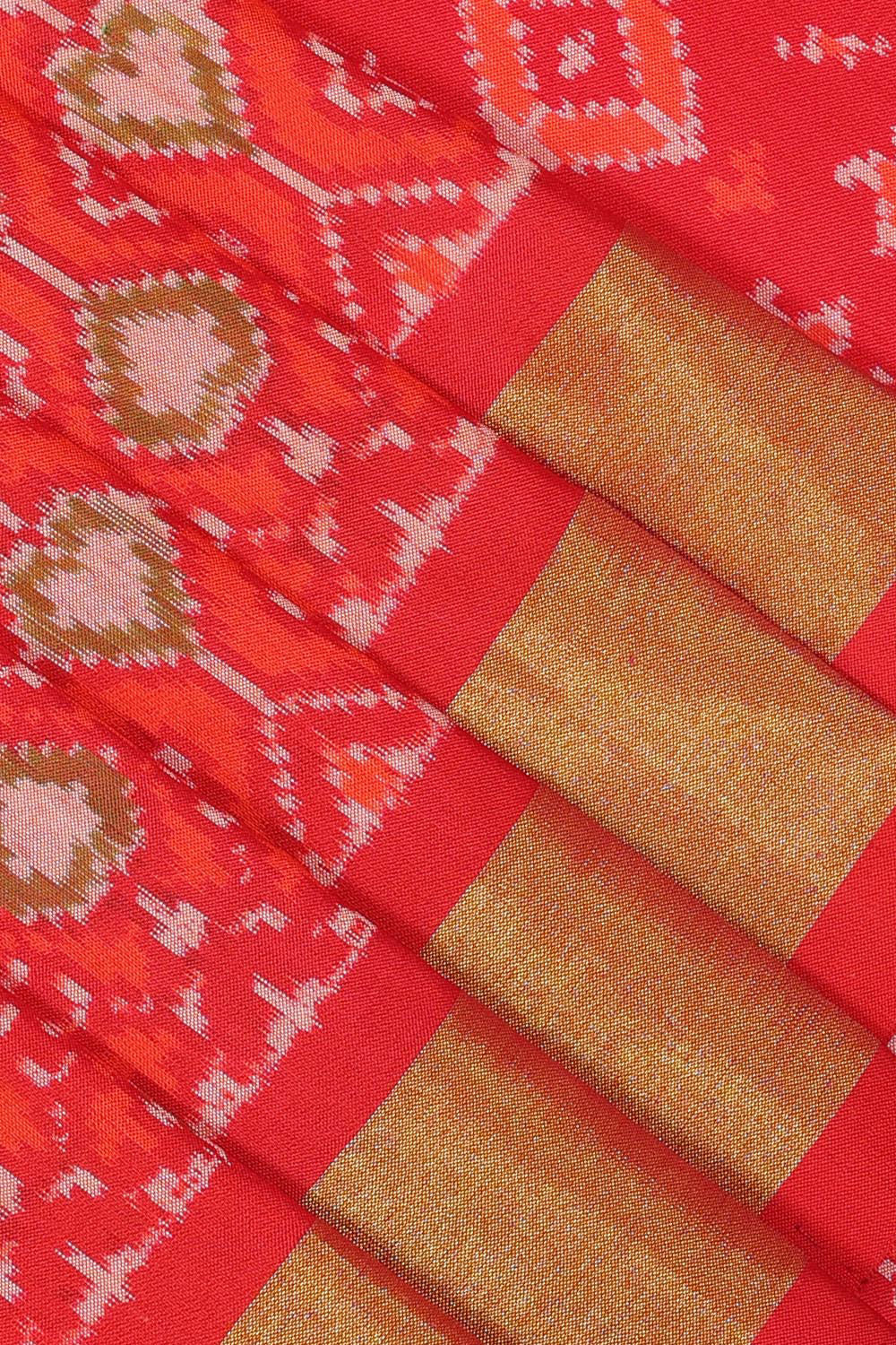 Collection of Pochampally Silk Ikat Red Saree in a gallery layout