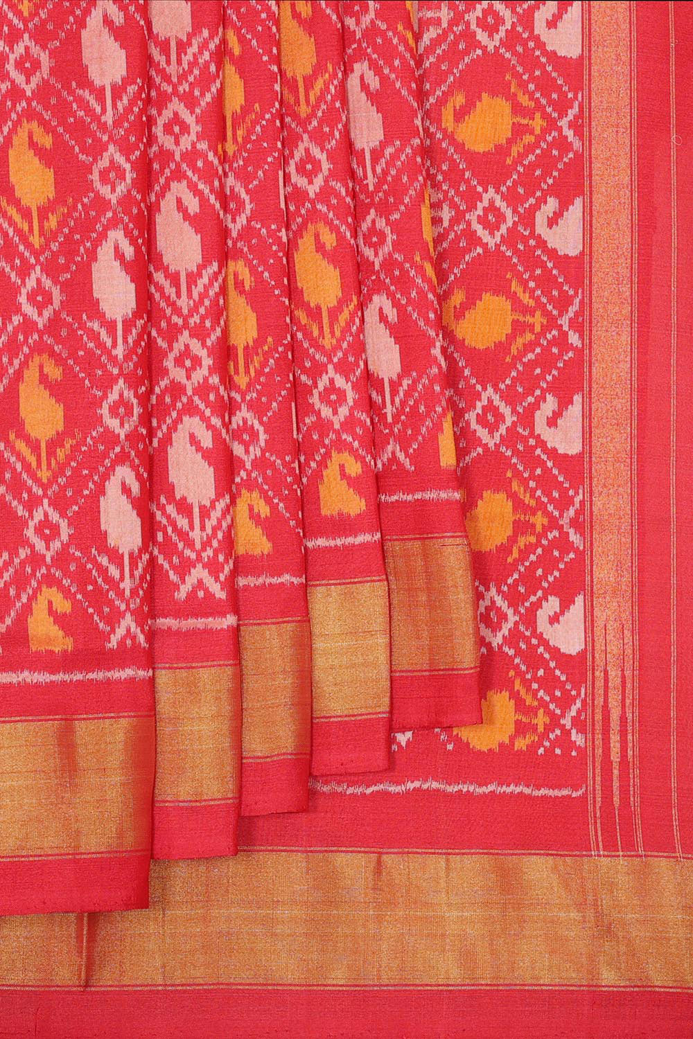 Collection of Pochampally Silk Ikat Off-White Saree in a gallery layout