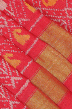 Collection of Pochampally Silk Ikat Off-White Saree in a gallery layout