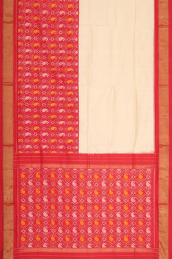 Collection of Pochampally Silk Ikat Off-White Saree in a gallery layout