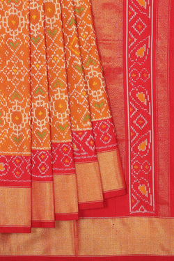 Collection of Pochampally Silk Ikat Mustard Saree in a gallery layout