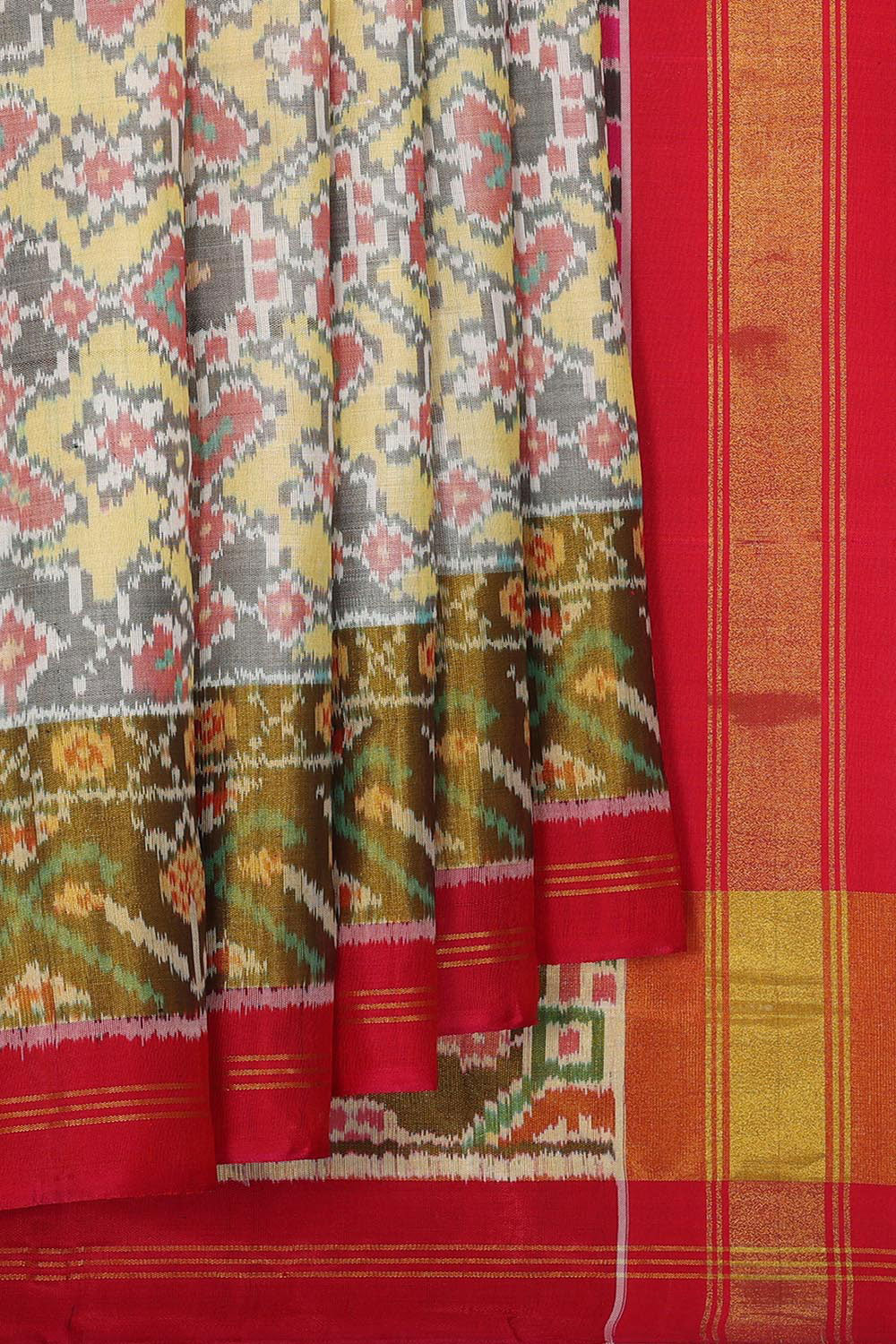 Collection of Rajkot Patola Light-Yellow Saree in a gallery layout