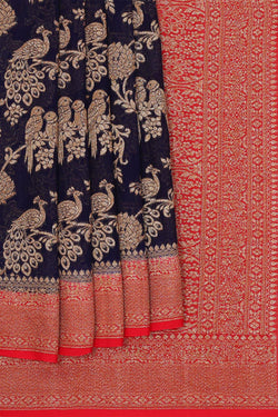 Collection of Banarasi Georgette Dark Navy Blue Saree in a gallery layout