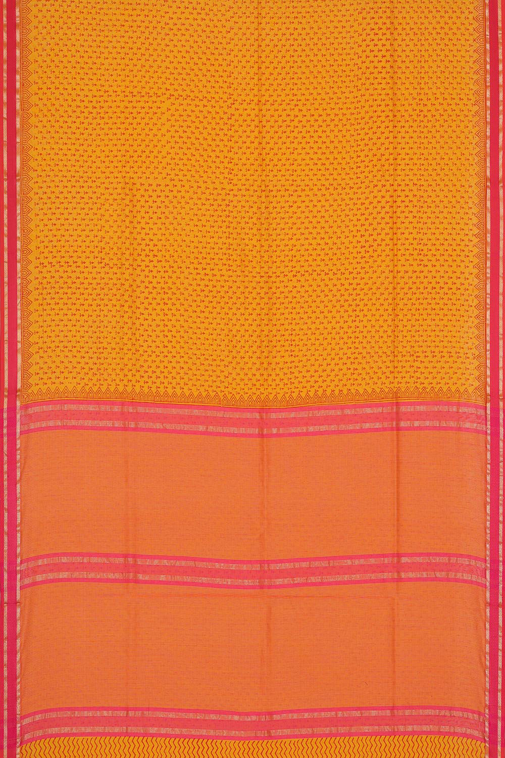 Maheshwari Cotton Block Printed Yellow Saree