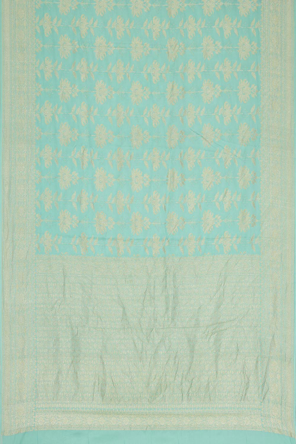 Image of Muslin Crepe Aqua-Green Saree