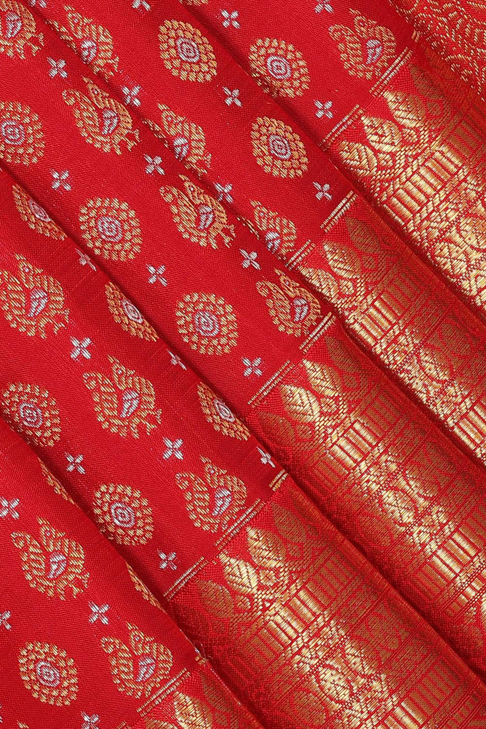 Image of Kanchipattu Brocade Coral-Red Saree