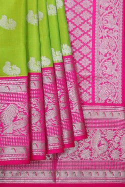 Collection of Venkatagiri Silk Parrot Green Saree in a gallery layout