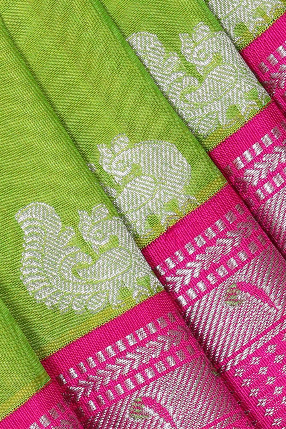 Collection of Venkatagiri Silk Parrot Green Saree in a gallery layout