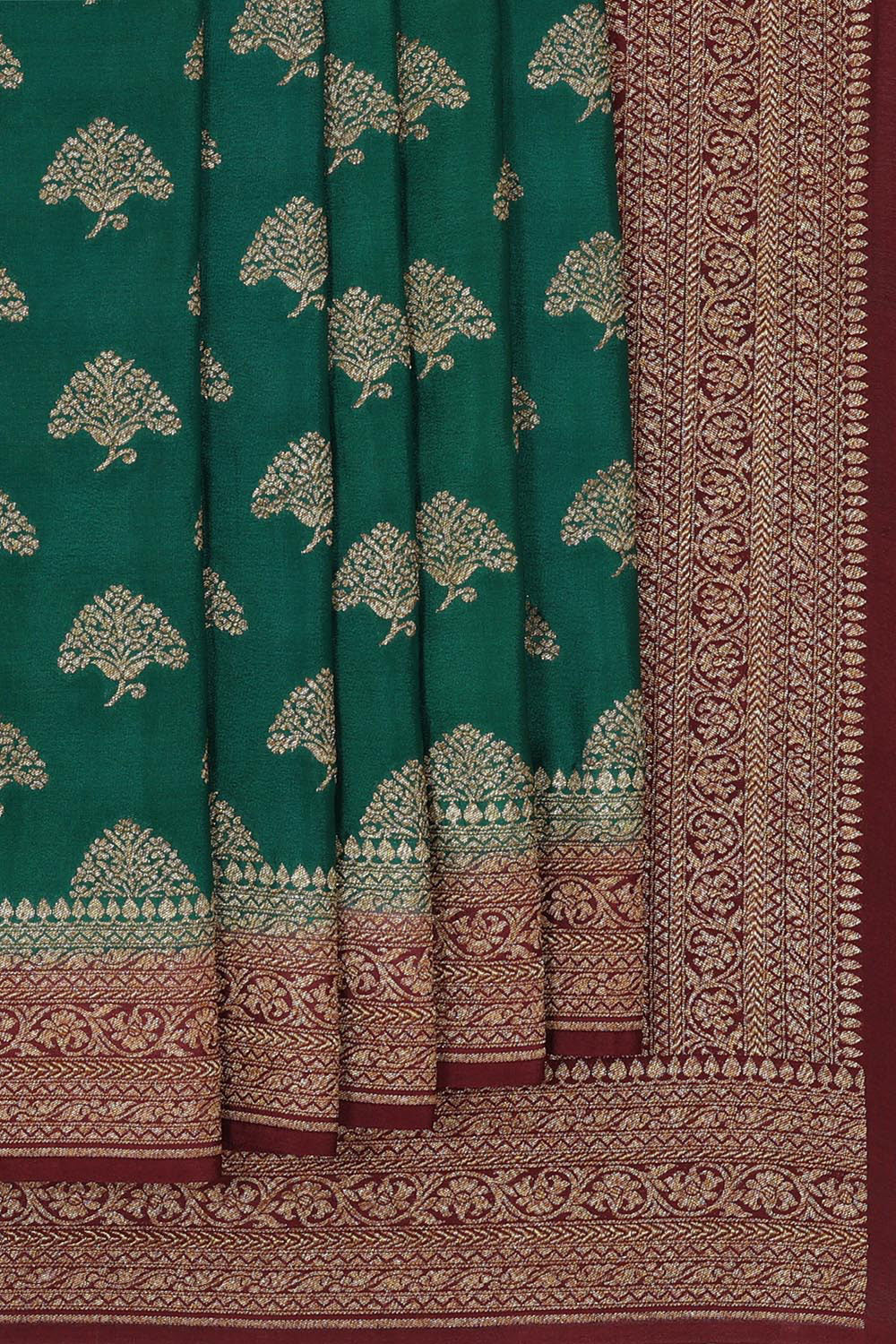 Collection of Banarasi Georgette Bottle Green Saree in a gallery layout