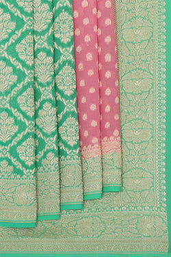 Collection of Banarasi Georgette Green/Peach Saree in a gallery layout