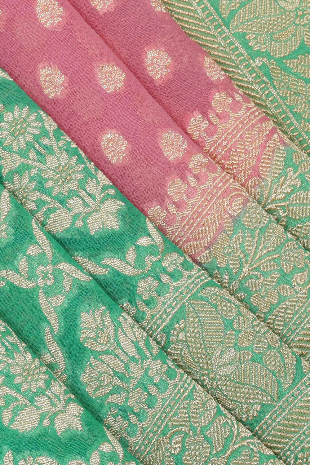 Collection of Banarasi Georgette Green/Peach Saree in a gallery layout