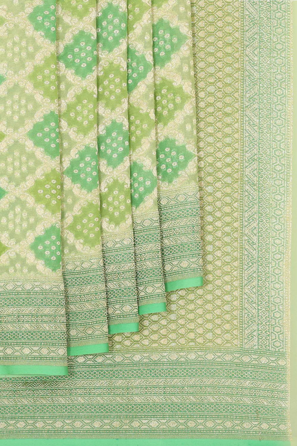 Collection of Banarasi Bandhani Mint Green Saree in a gallery layout