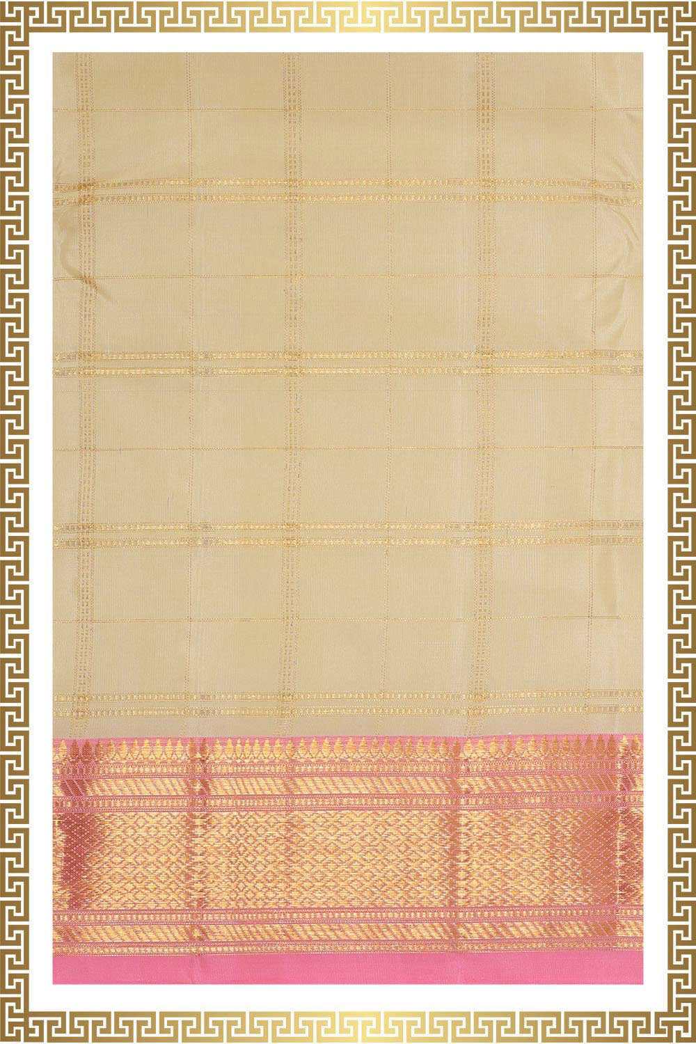 Collection of Kanchi Silk Ivory Cream Traditional Dhoti With Kanduva (8 X 4) in a gallery layout