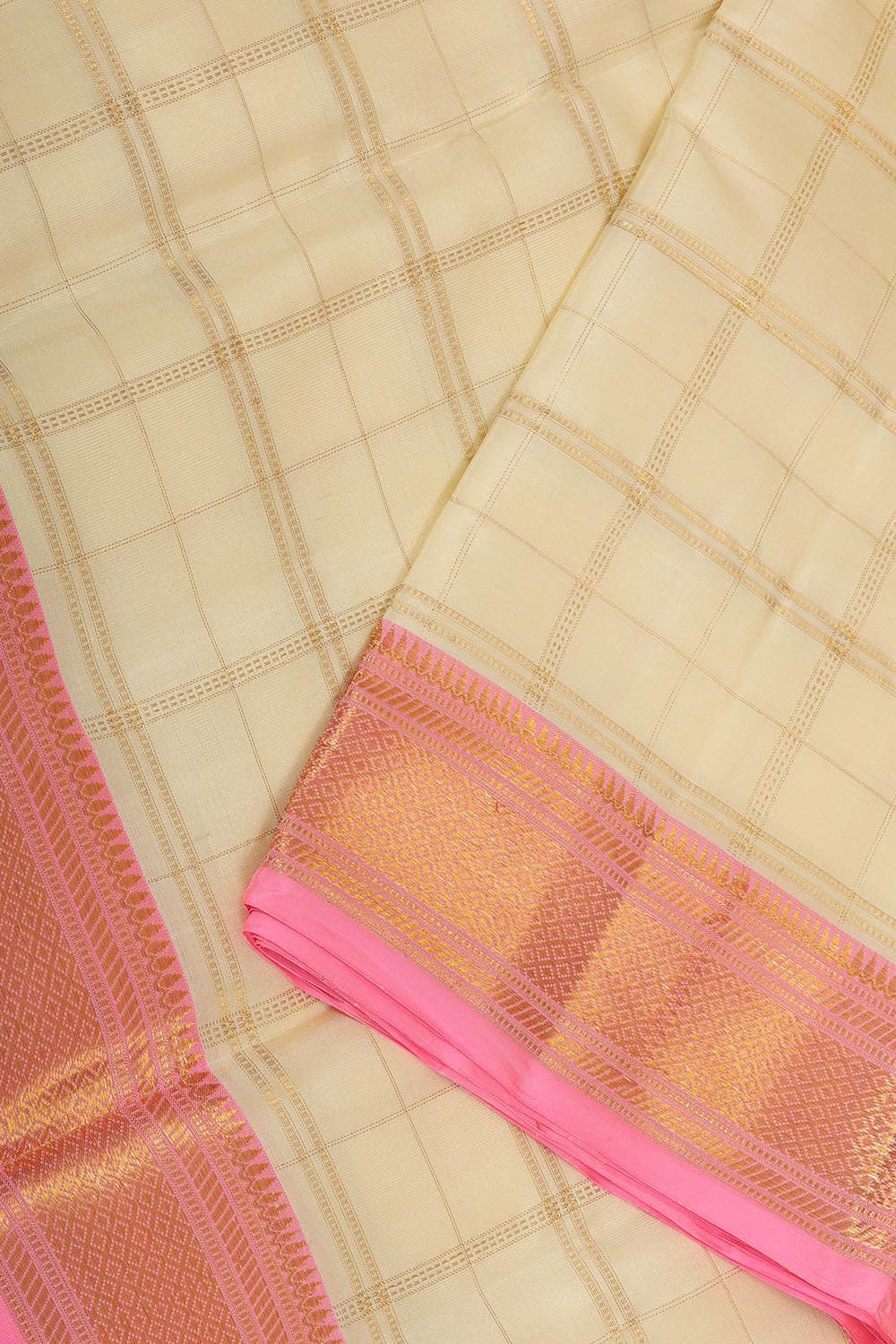 Collection of Kanchi Silk Ivory Cream Traditional Dhoti With Kanduva (8 X 4) in a gallery layout