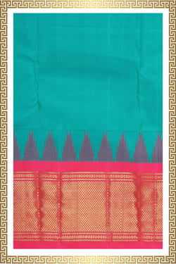 Collection of Kanchi Silk Sea Green Traditional Dhoti With Kanduva (8 X 4) in a gallery layout