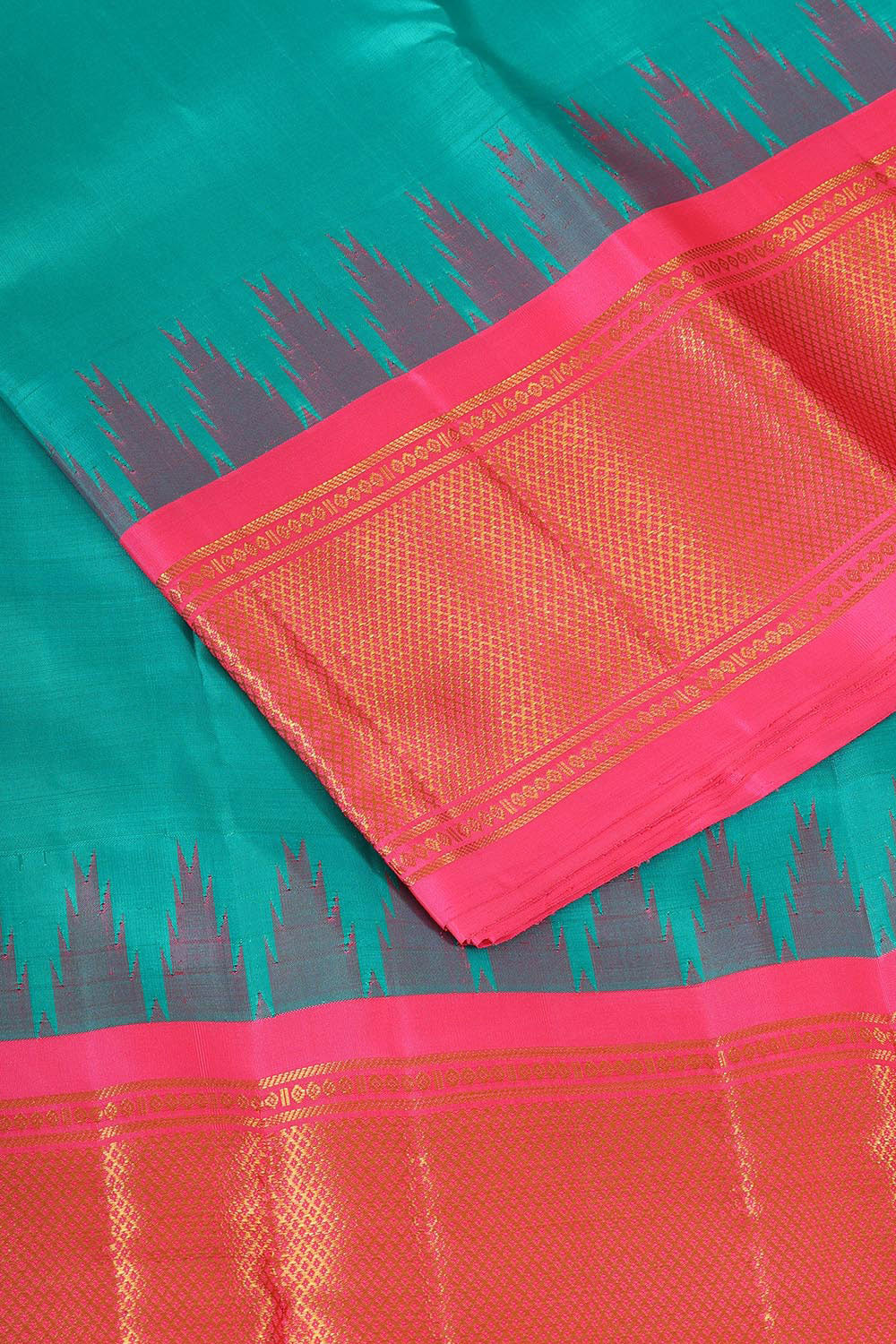 Collection of Kanchi Silk Sea Green Traditional Dhoti With Kanduva (8 X 4) in a gallery layout