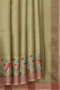 Collection of Tussar Silk Sage Green Saree in a gallery layout