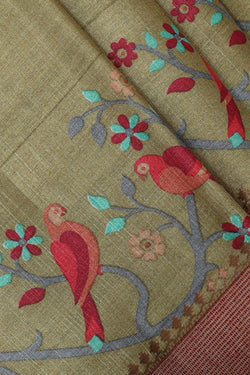 Collection of Tussar Silk Sage Green Saree in a gallery layout