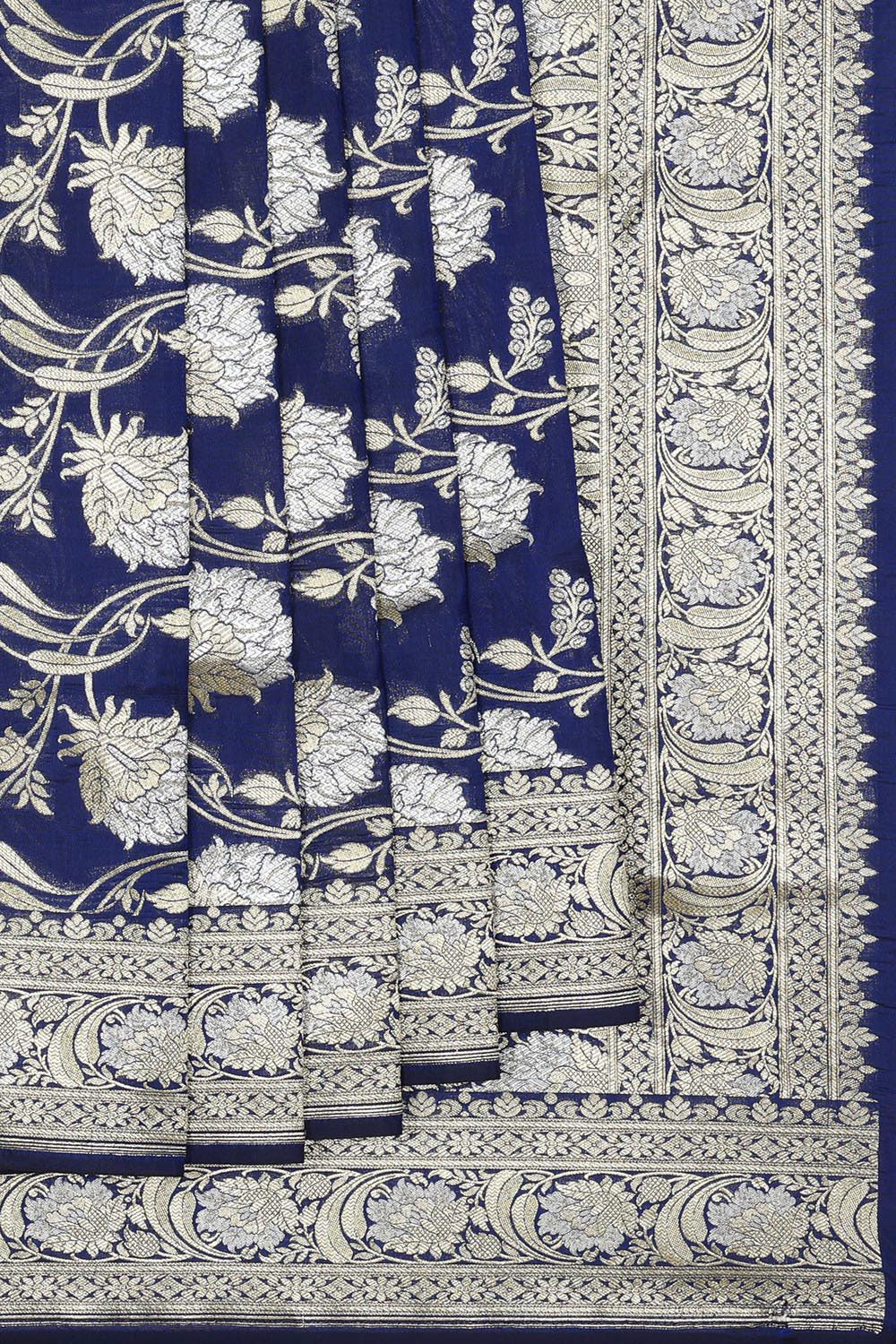 Collection of Banarasi Silk Brocade Indigo Blue Saree in a gallery layout