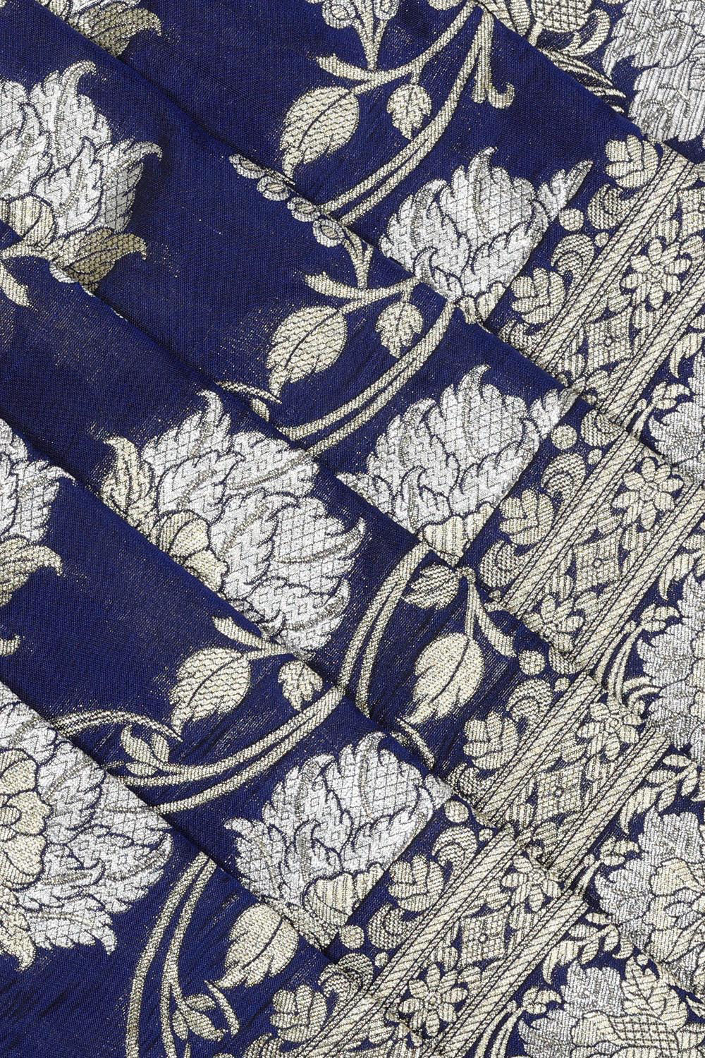 Collection of Banarasi Silk Brocade Indigo Blue Saree in a gallery layout