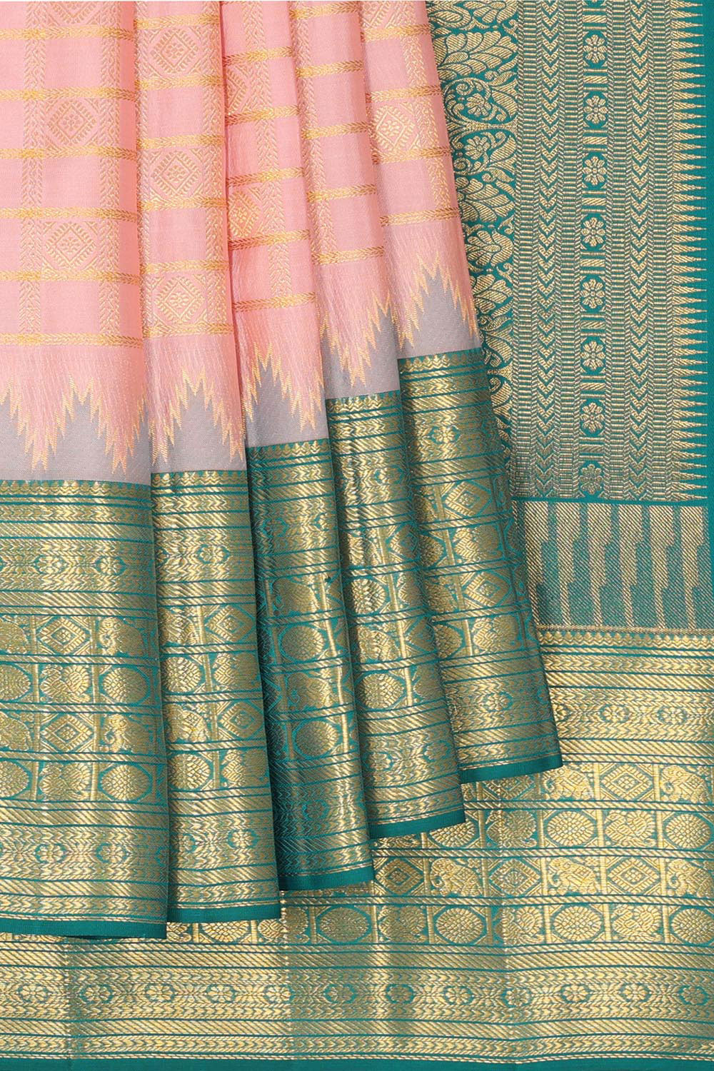 Kanchipattu Brocade Coral Pink Saree