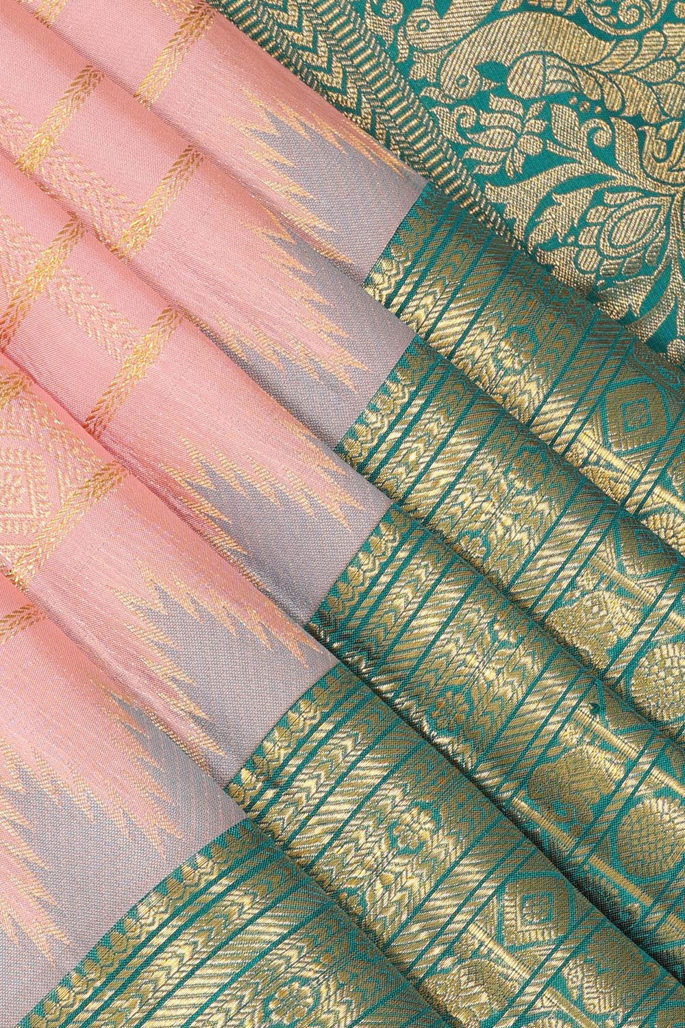 Kanchipattu Brocade Coral Pink Saree