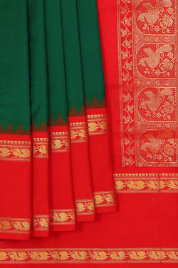 Image of Narayanpet Silk Bottle Green Saree