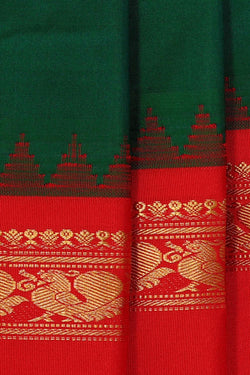 Image of Narayanpet Silk Bottle Green Saree