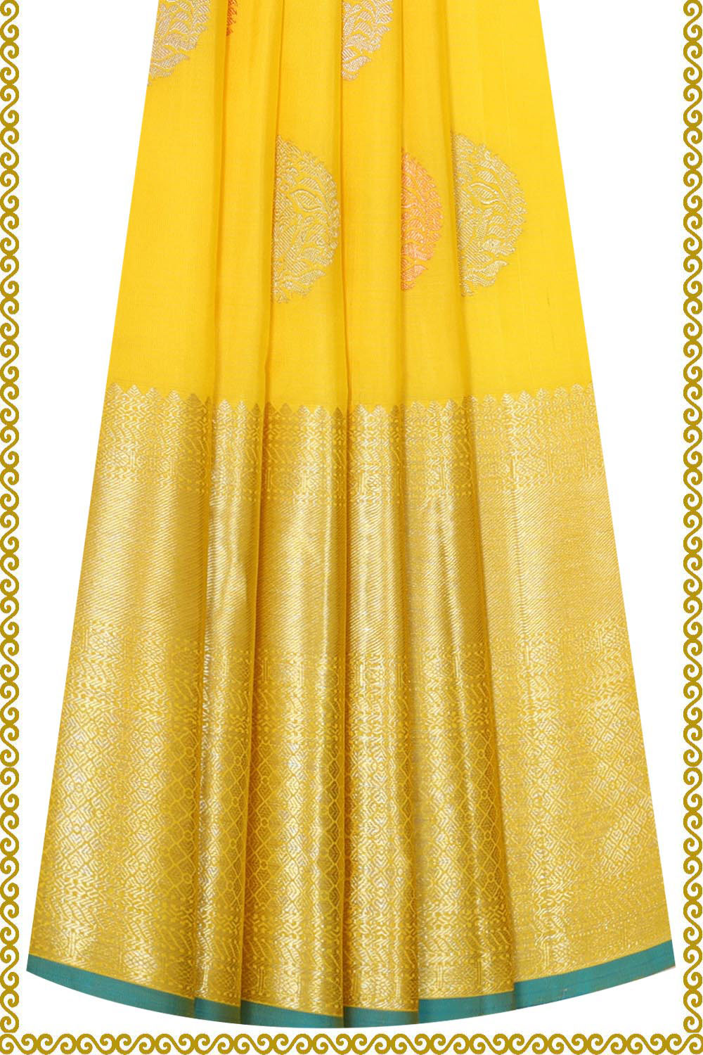 Kanchipattu Yellow Pavada Unstitched Set