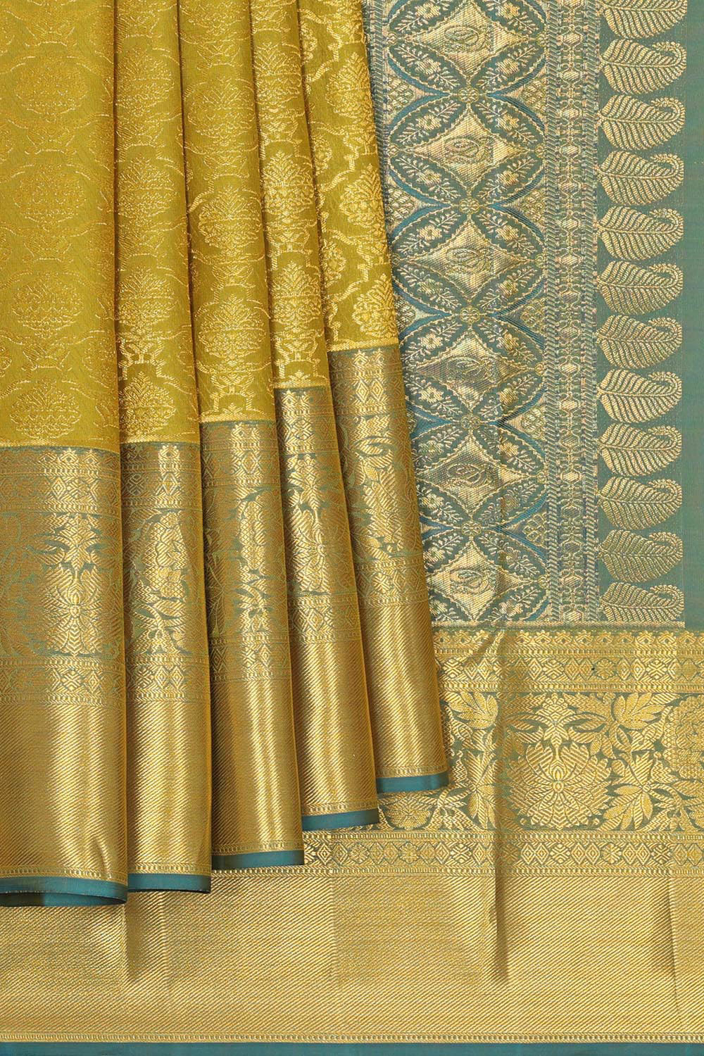 Image of Kanchipattu Mehndi Green Brocade Saree