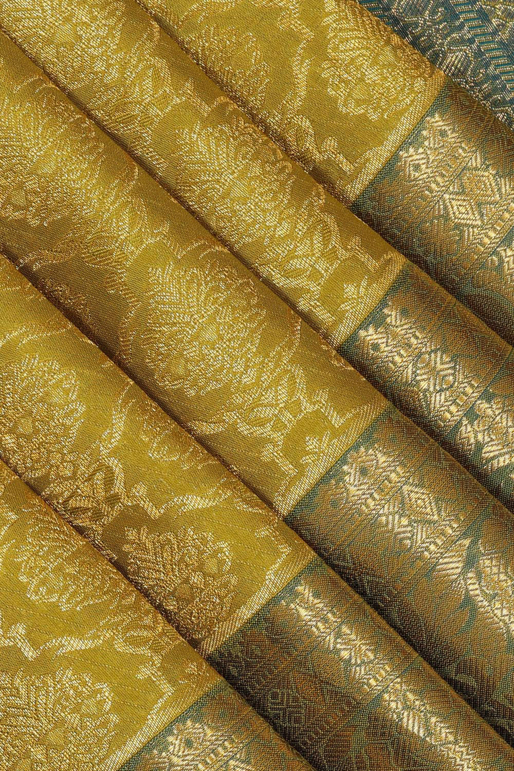 Image of Kanchipattu Mehndi Green Brocade Saree