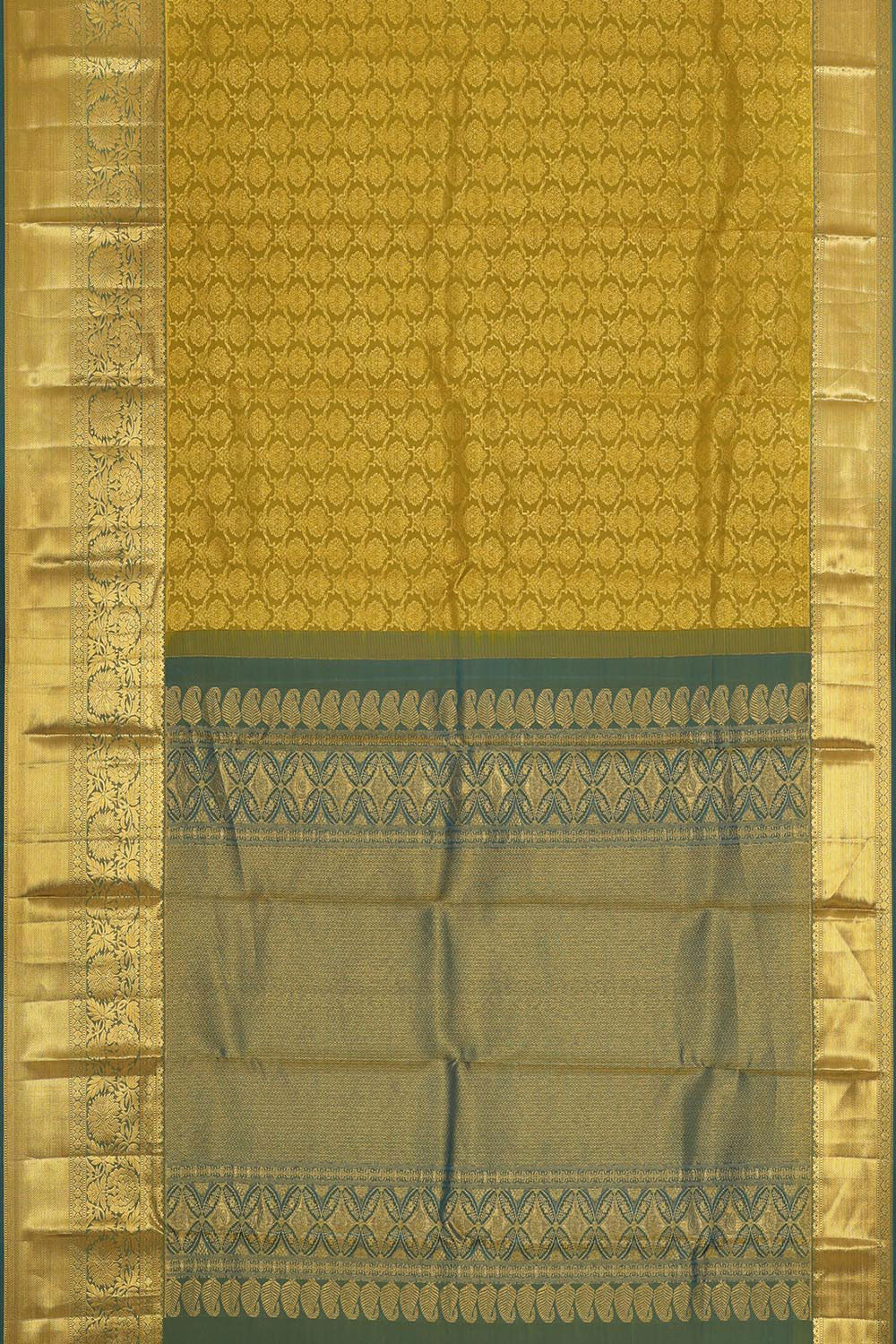 Image of Kanchipattu Mehndi Green Brocade Saree