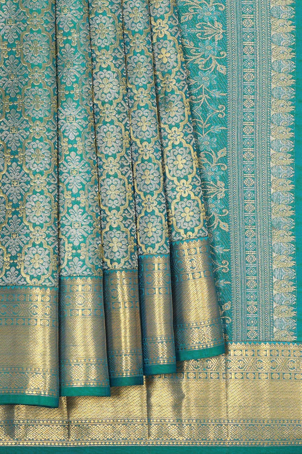 Kanchipattu Brocade Teal Blue Saree