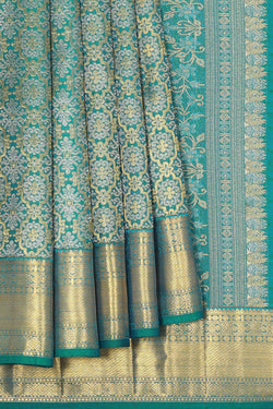 Image of Kanchipattu Brocade Teal Blue Saree