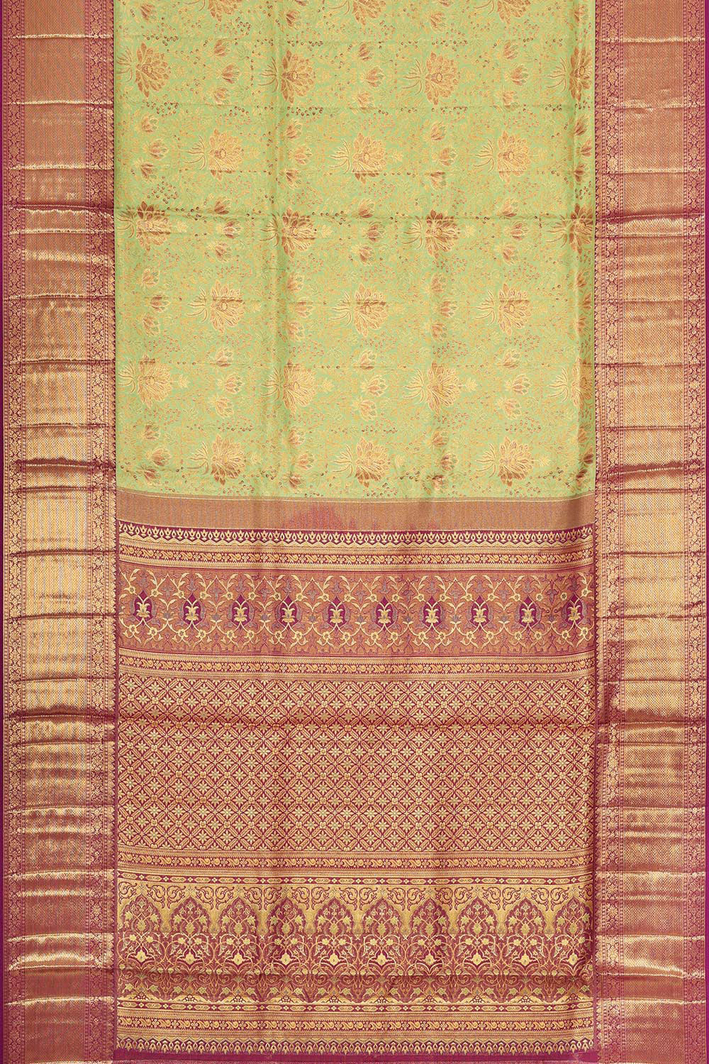 Collection of Kanchipattu Tissue Brocade Green Saree in a gallery layout