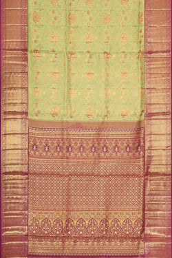 Collection of Kanchipattu Tissue Brocade Green Saree in a gallery layout