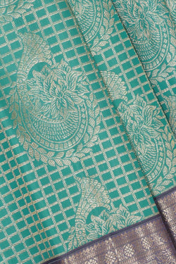 Collection of Kanchipattu Brocade Turquoise Green Saree in a gallery layout