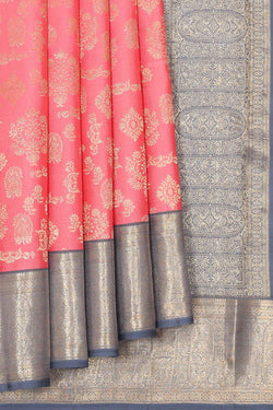 Image of Kanchipattu Coral-Pink Saree